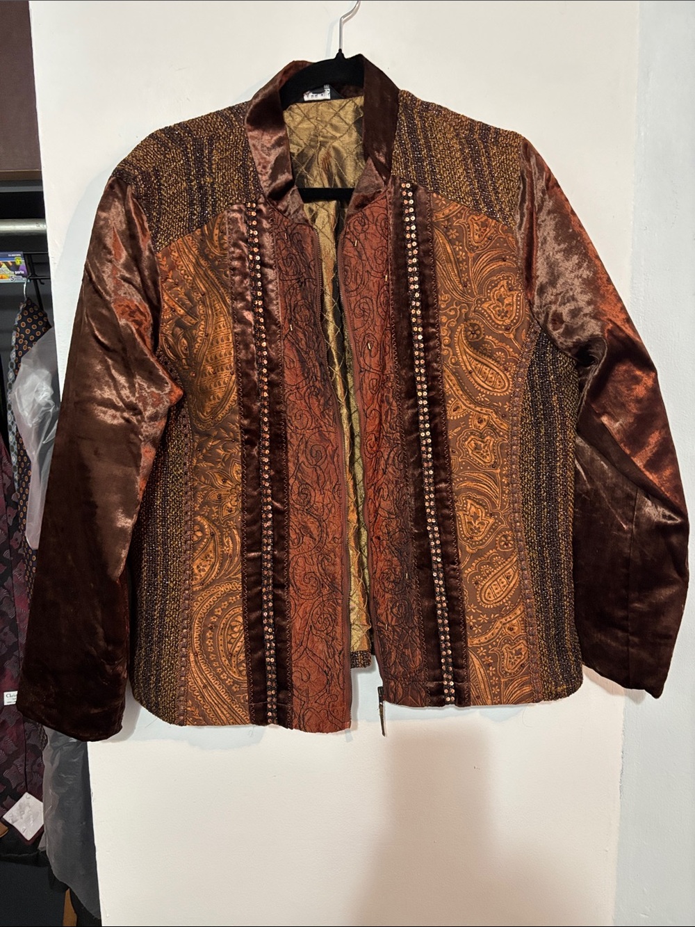 Unisex - gender free Tibetan / Boho Inspired Brown Paisley Quilted Jacket - Picture 3 of 11